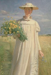 Anna Ancher terug van bloemen plukken, 1902